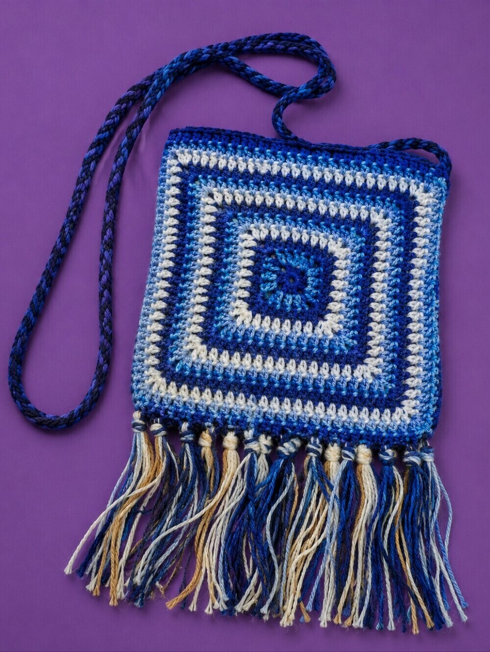 Granny Square Crochet Fringe Crossbody Zipper Micro Bag Purse
